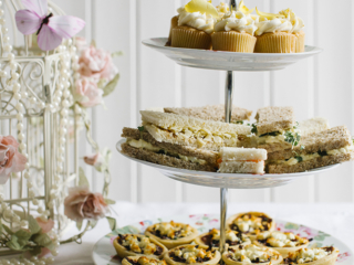 Vintage Tea Party with cupcakes sandwiches and tartlets